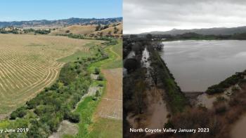 Laguna Seca without water (left) and with water (right)