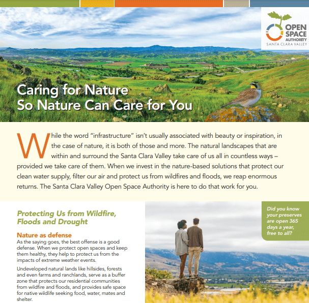 Report with the heading "Caring for Nature So Nature Can Care for You" over a green landscape image