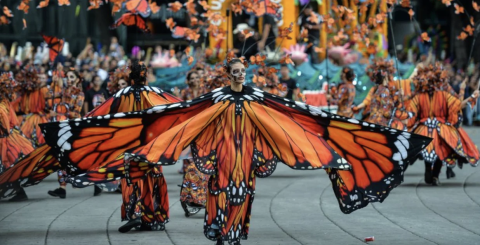 parade of people dressed up as monarch butterflies