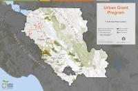 Map of Santa Clara County with a title in orange text that says "Urban Grant Program"